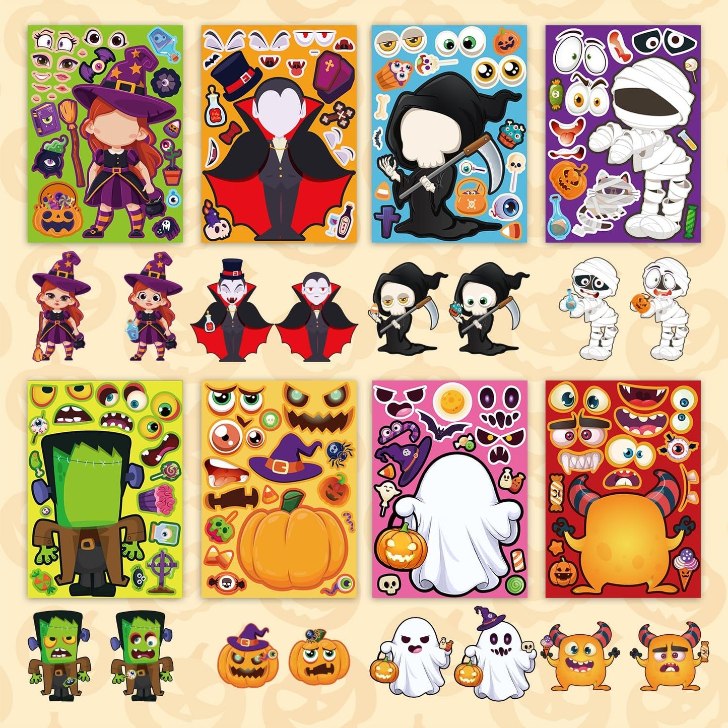 Halloween Stickers for Crafts, Make A Face Sticker, 24 Sheets