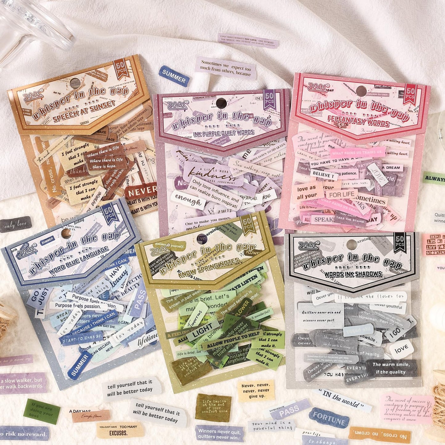Inspirational Quote Stickers Book for Journaling and Scrapbooking, 60 Sheets Pre-Cut Small Talk Word Sticker Collection, Ephemera for Junk Journal Supplies, Bujo, Collage