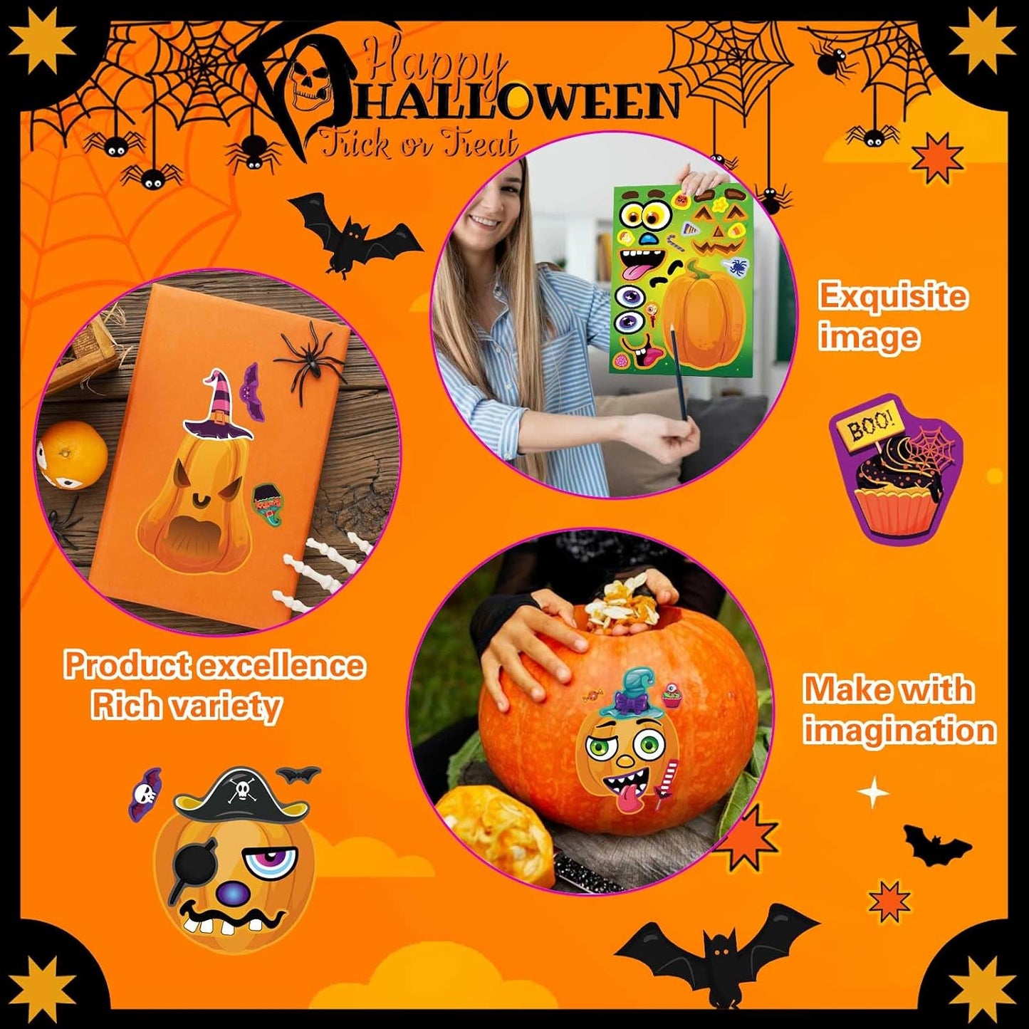 Halloween Stickers for Kids, Make a Pumpkin Face Stickers Halloween Party | 24 Sheets Pumpkin Decorating Sticker, Make Your Own Sticker Fall Autumn Thanksgiving Party Crafts, Goodie Bags Stuffers