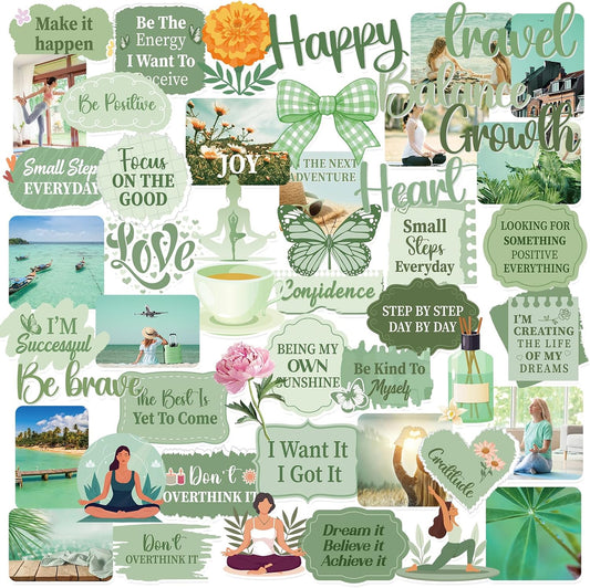 50 Pcs Vision Board Stickers for Women, Positive Affirmation Stickers for Vision Board Supplies Kit, Inspirational Quote Journey Decal Sticker for Adults Teens Planner Accessories (Green)