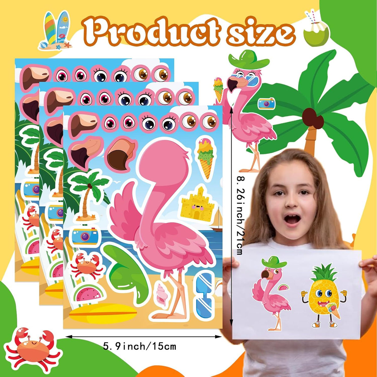 24 Sheets Summer Stickers for Kids, Hawaii Tropical Pool Beach Sticker