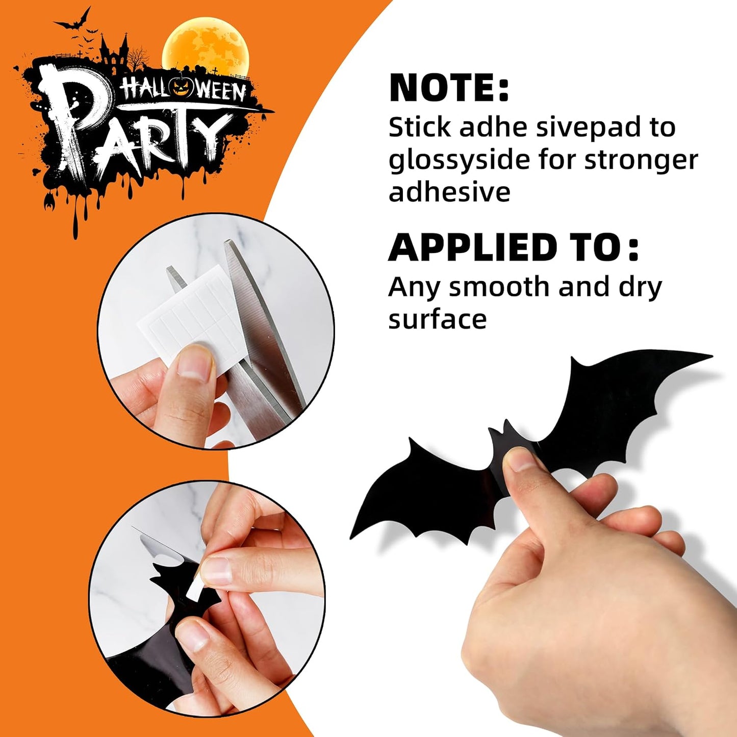 120Pcs 3D Bats Halloween Decorations Wall Decor Realistic PVC Bat Stickers