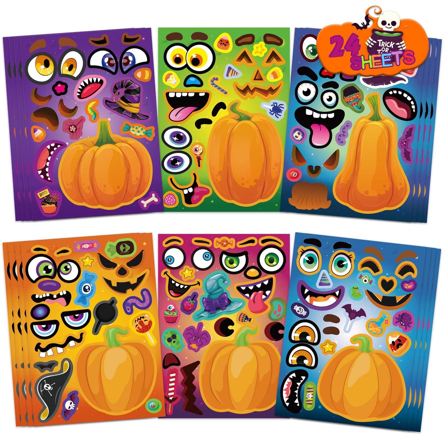 Halloween Stickers for Kids, Make a Pumpkin Face Stickers Halloween Party | 24 Sheets Pumpkin Decorating Sticker, Make Your Own Sticker Fall Autumn Thanksgiving Party Crafts, Goodie Bags Stuffers