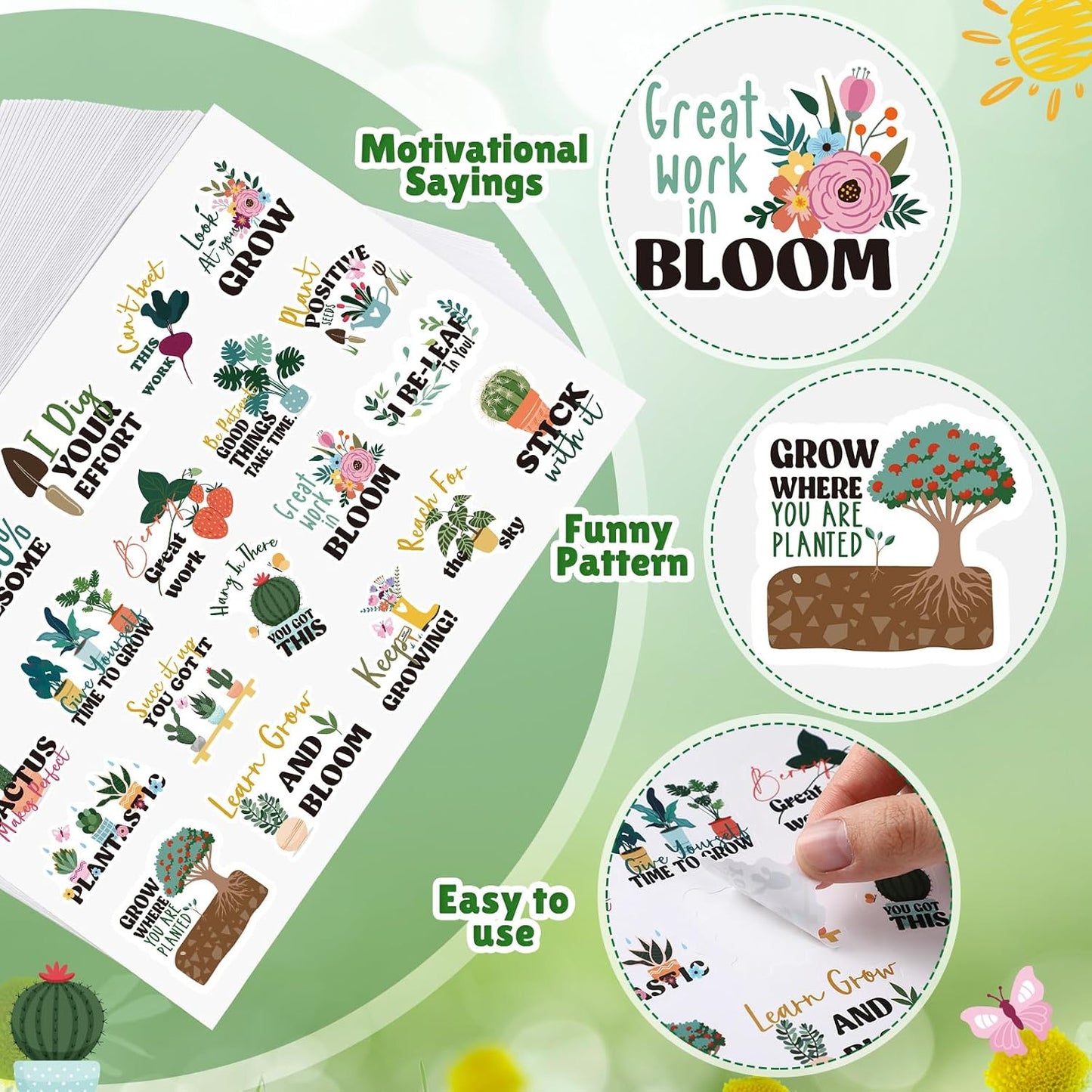 1000 Pcs Inspirational Plant Stickers Bulk Lets Grow Together Reward Stickers Motivational Decals for Prizes Incentive Chart Supplies, 20 Styles