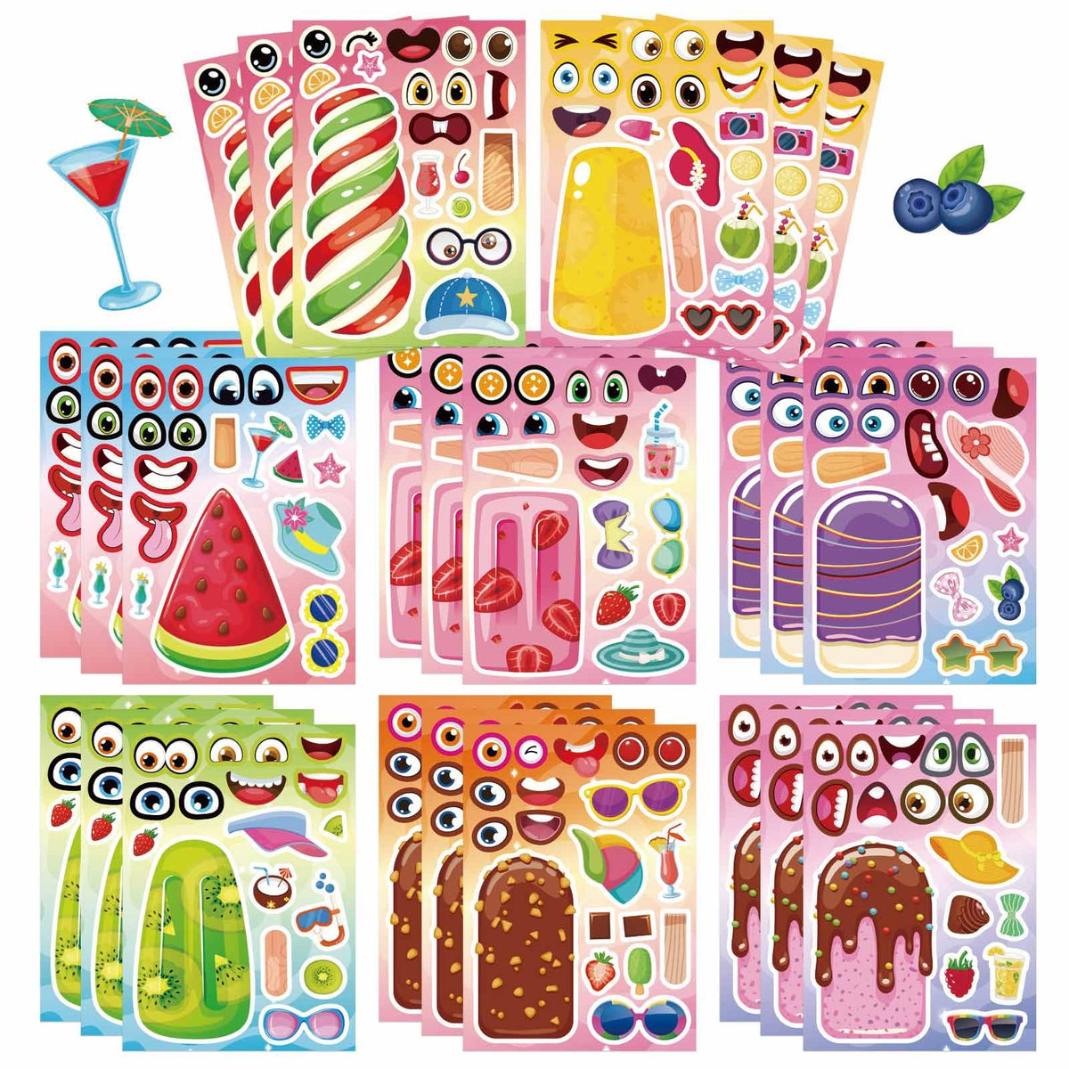 30 Sheets Hawaii Make a Face Sticker Summer Pool Beach Stickers for Kids Make Your Own Watermelon Pineapple Flamingo Stickers for Tropical Luau Craft Party Decor Sticker Summer Holiday Party Favors
