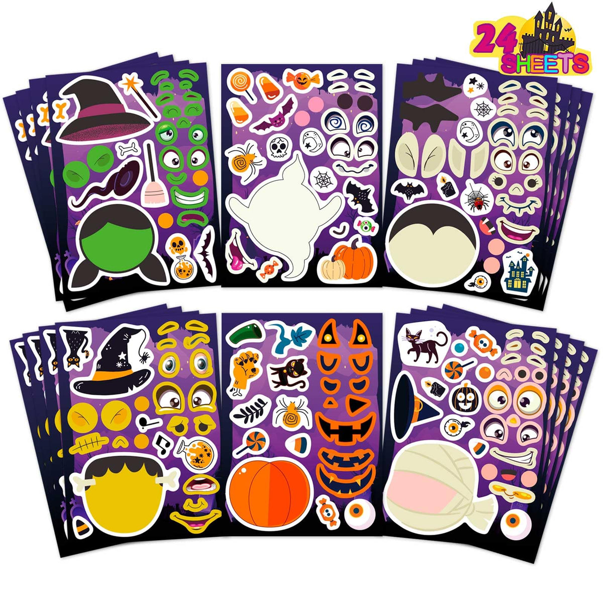 Halloween Stickers for Kids, Make a Pumpkin Face Stickers Halloween Party | 24 Sheets Pumpkin Decorating Sticker, Make Your Own Sticker Fall Autumn Thanksgiving Party Crafts, Goodie Bags Stuffers