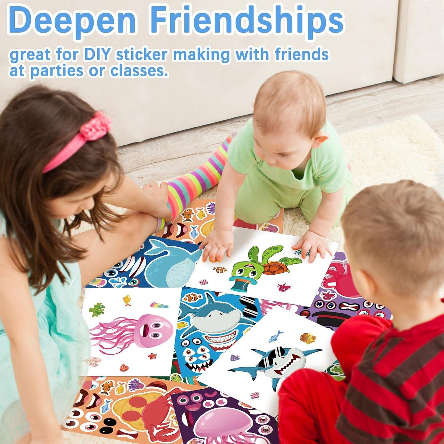 24 Sheets Ocean Animal Make a Face Stickers for Kids Party Favors