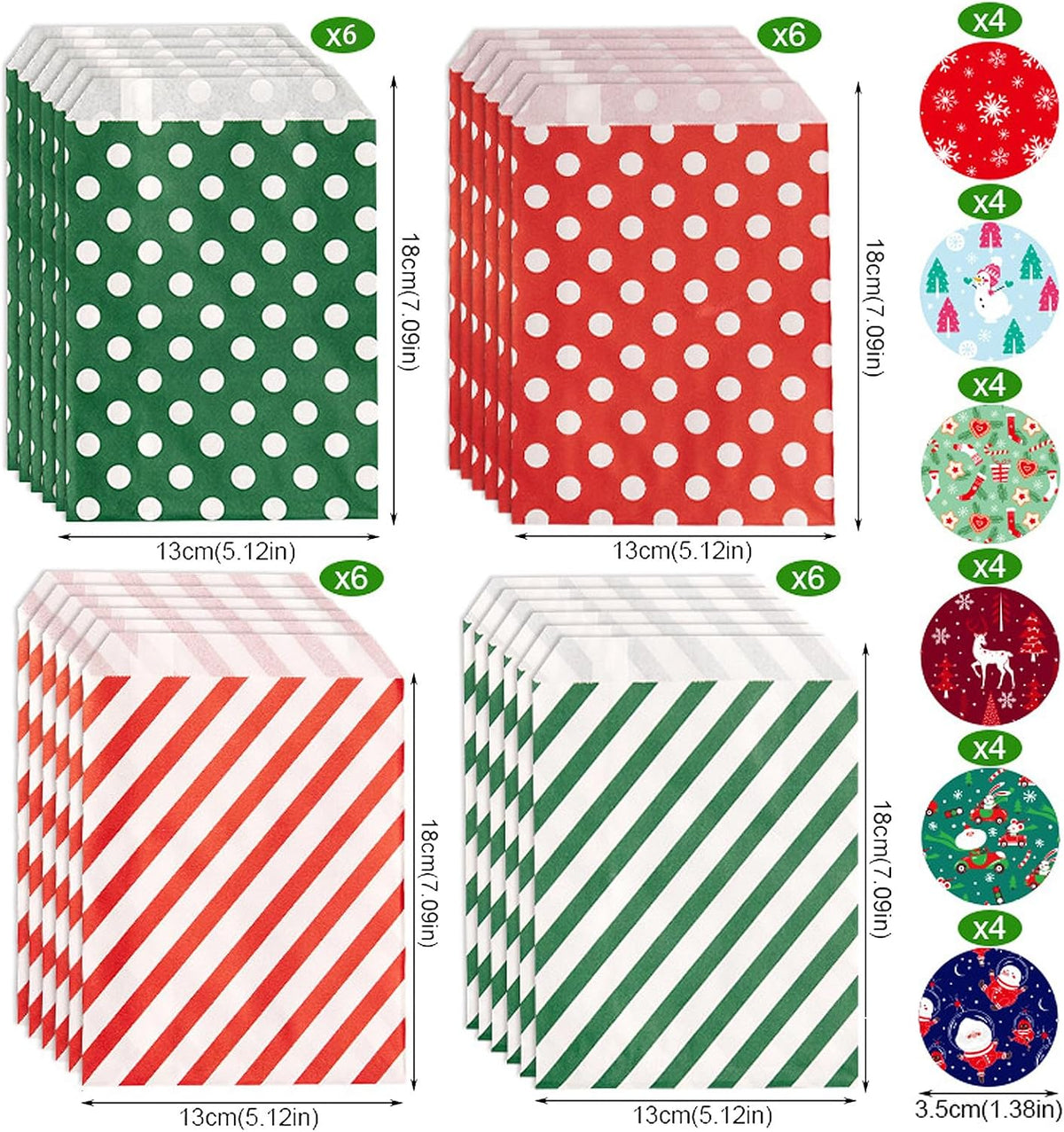 SIMSHOTUS 24 Pcs 5 x 7 Inches Christmas Treat Goodie Bags with 24 Pcs Seal Stickers,Christma Snack Bag,Kraft Paper Gift Bags for Holiday,Buffet Paper Bag,Holiday Christmas Party Favors