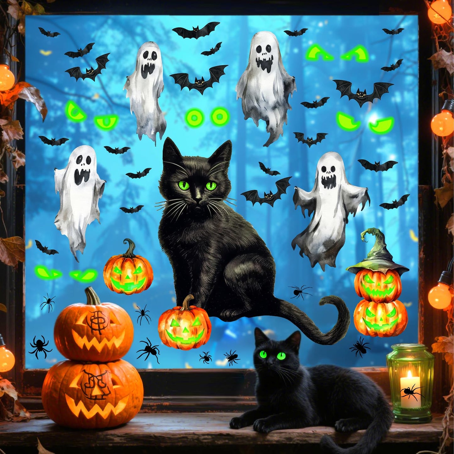 Halloween Moon Bat Wall Decals Witch Haunted House Tree Wall Stickers Decor