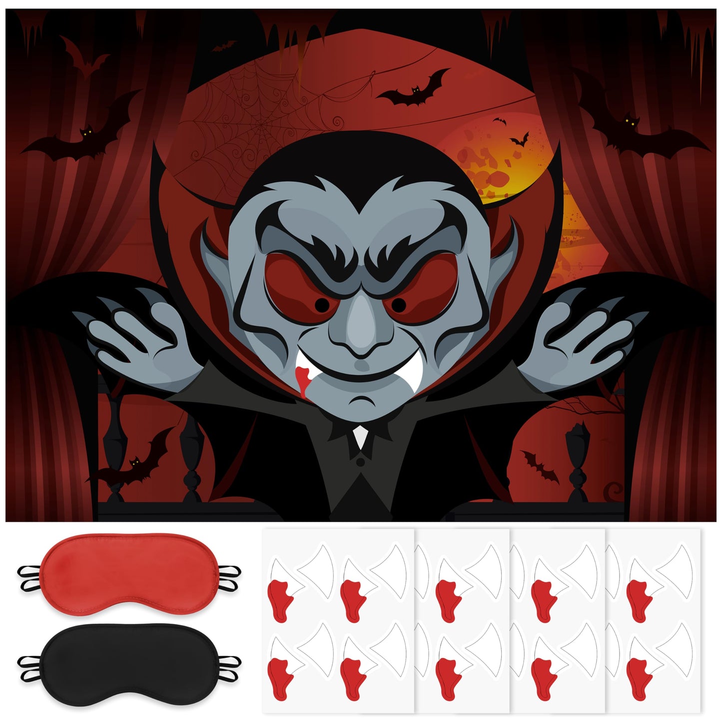 Halloween Pin the Tail On the Black Cat Party Game Poster for Kids