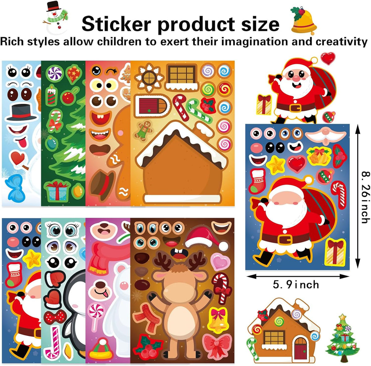 Christmas Face Stickers for Kids and Adults Cute Merry Christmas Party Stickers Bulk for Pumpkins and Water Bottles Santa Claus Deer Snowman Holiday Party Favor Supplies Art Craft Gifts