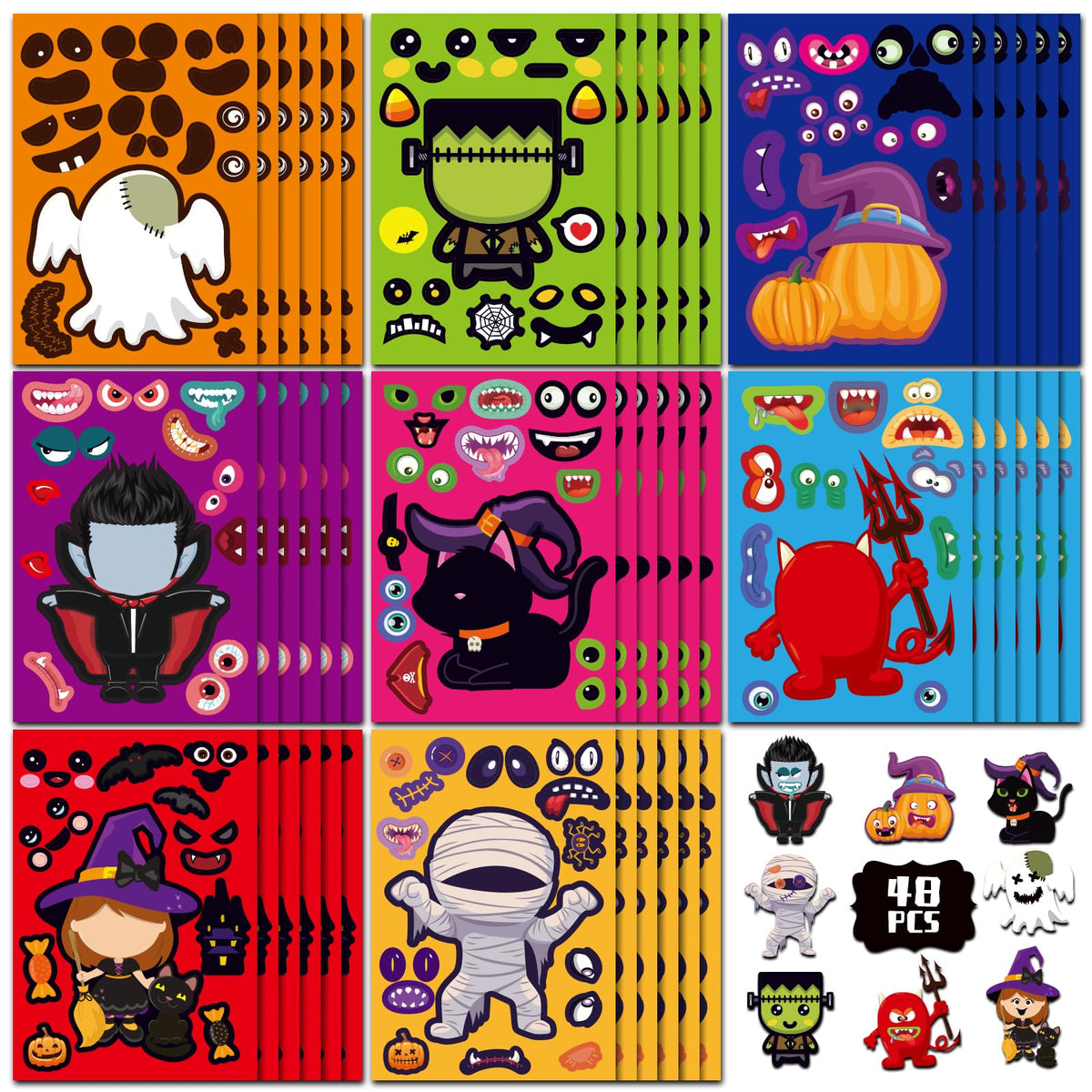 Max Fun 48 Sheets Halloween Stickers for Kids Bulk Cute Holiday Stickers Funny DIY Crafts Activities Party Favors Game Gifts for Boys Girls