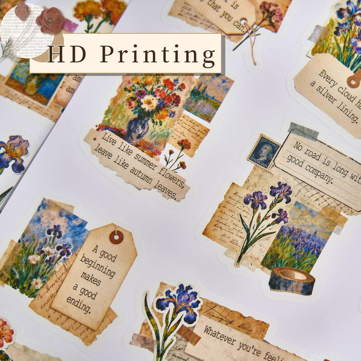 120Pcs Motivational Quote Stickers, Vintage Botanical Decal for Journaling