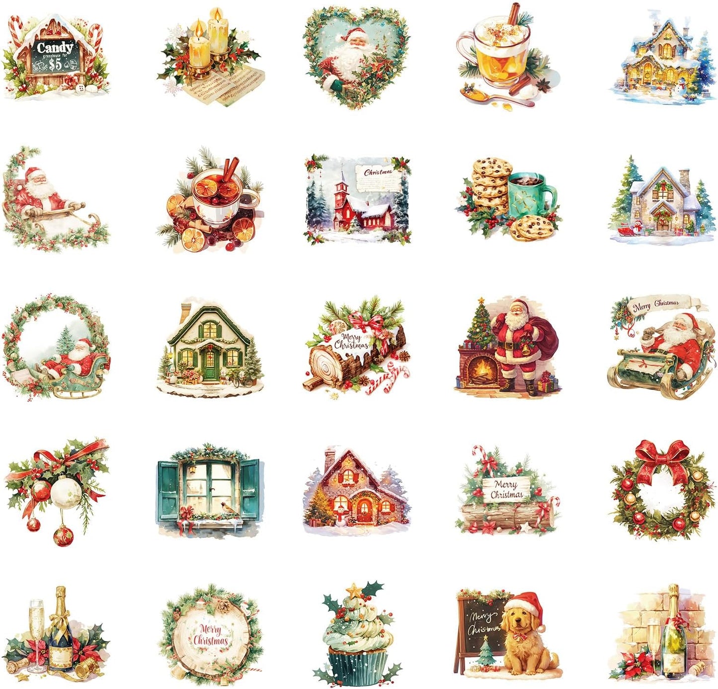 50 Pcs Christmas Theme Stickers,Xmas Holiday Party Stickers(01)