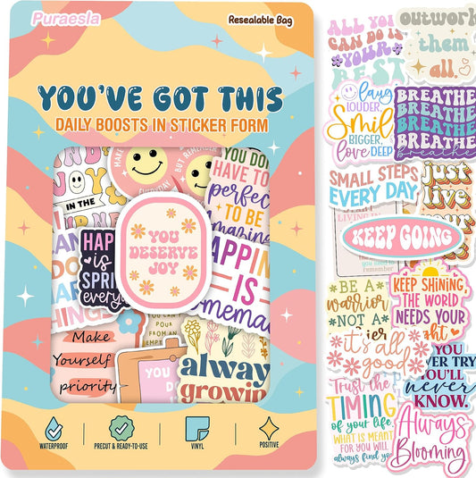 You've Got this By Puraesla - 300Pcs Holographic Positive Affirmation Sticker Pack, motivational quotes Mental Health Boost decor for Water Bottles, Journalds, Notebooks,daily positivity for self care