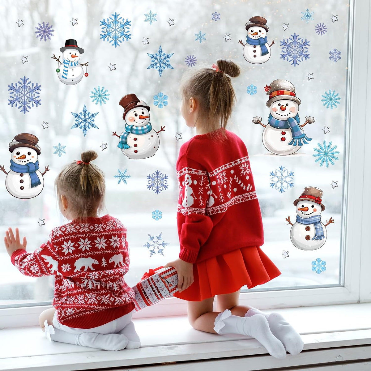 JarThenaAMCS 207Pcs Fall Halloween Christmas Winter Window Clings Maple Leaves Ghost Candy Snowman Double-Sided Glass Decal for Holiday Home School Party Decor,18 Sheets