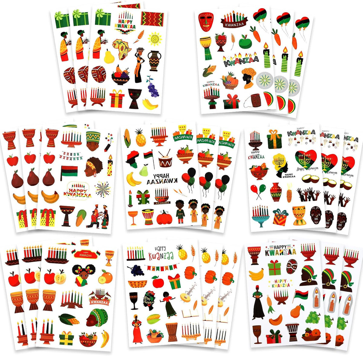 Kwanzaa Stickers, 426 PCS Happy Kwanzaa Stickers, 24 Sheets Self-Adhesive African American Festival Holiday Sticker Crafted Decals for Scrapbooking Activity Decorations Party Favors