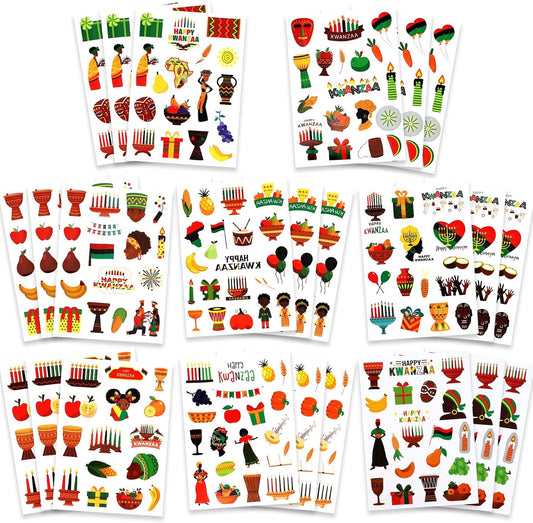 Kwanzaa Stickers, 426 PCS Happy Kwanzaa Stickers, 24 Sheets Self-Adhesive African American Festival Holiday Sticker Crafted Decals for Scrapbooking Activity Decorations Party Favors