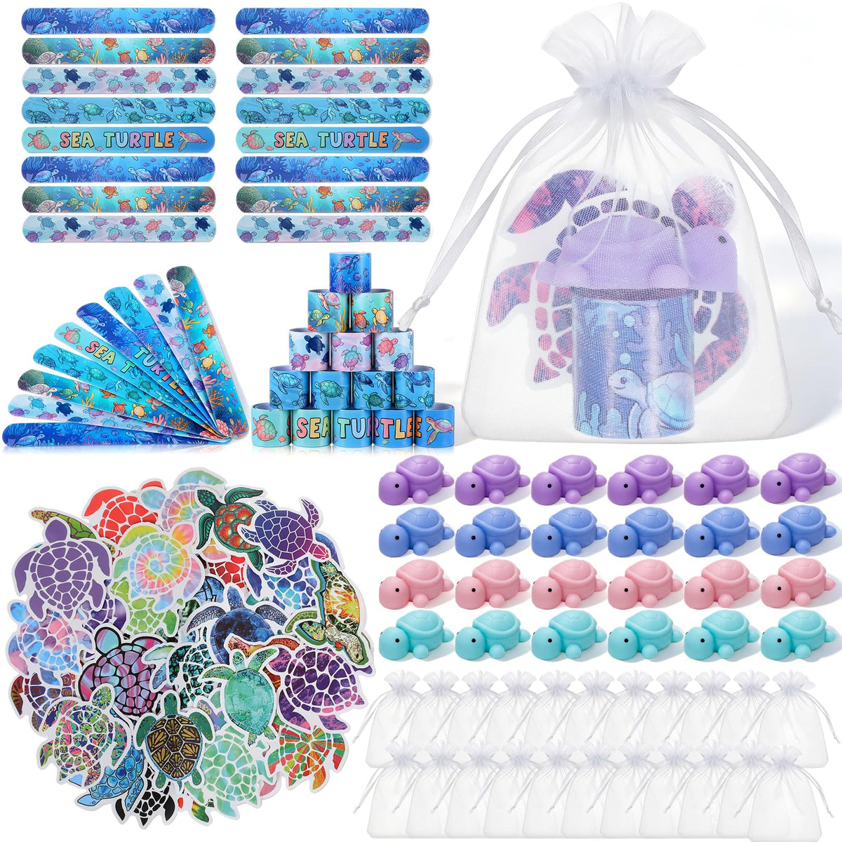 Realspring 122 Pcs Wild Life Party Favors, Slap Bracelets Stickers