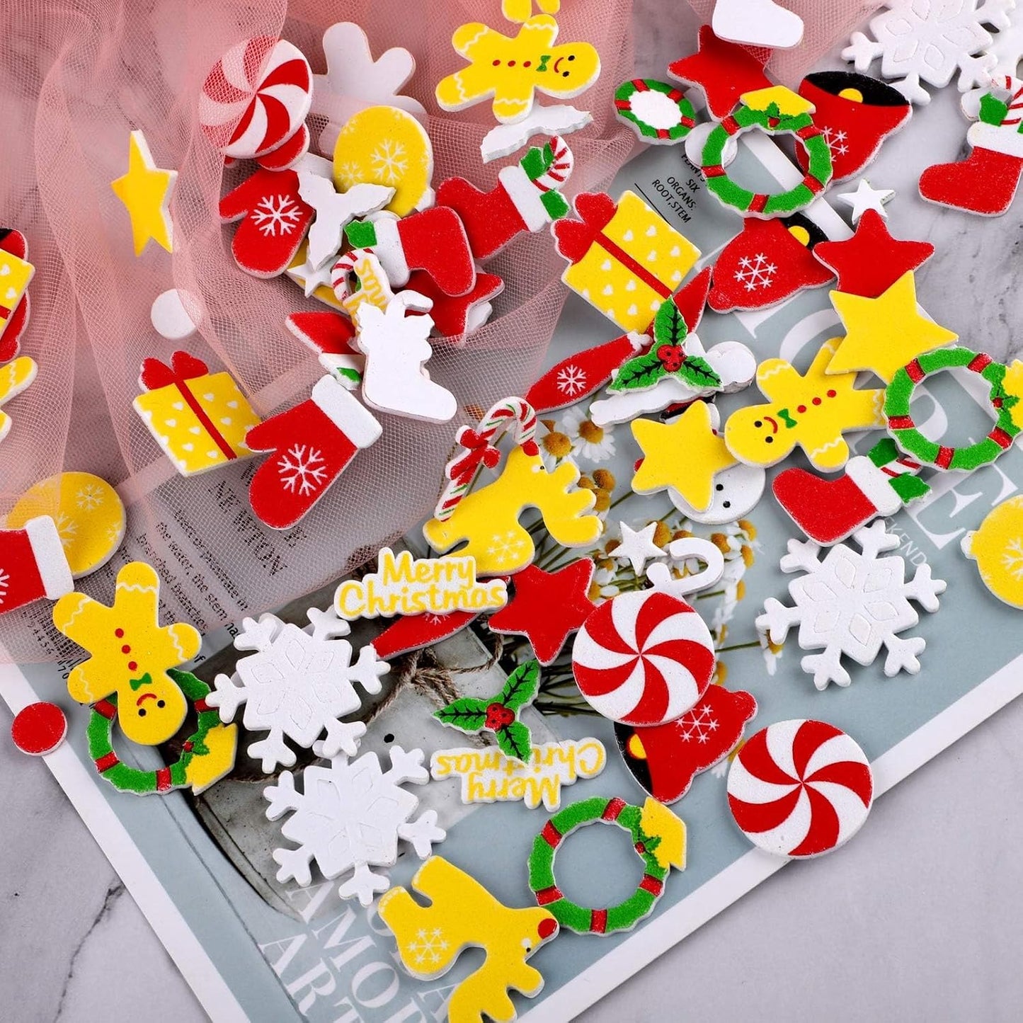 Motarto 600 Pieces Christmas Theme Foam Stickers Assorted Shapes Christmas Styles DIY Crafts Stickers for Xmas Home Holiday Party Decorations