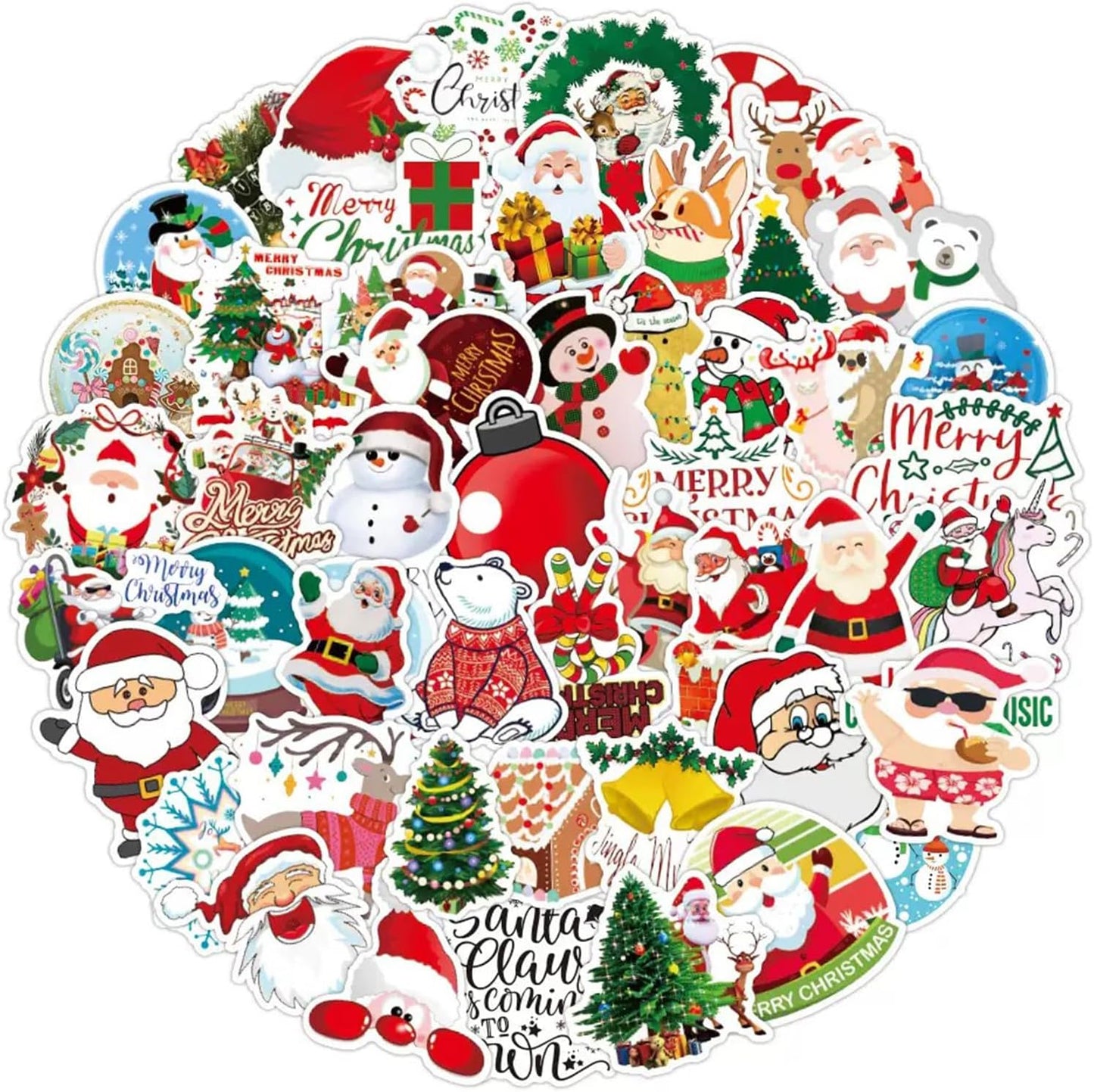 100PCS Christmas Theme Stickers, Xmas Holiday Party Favorite Stocking Stuffers, Vinyl Waterproof Holiday Sticker