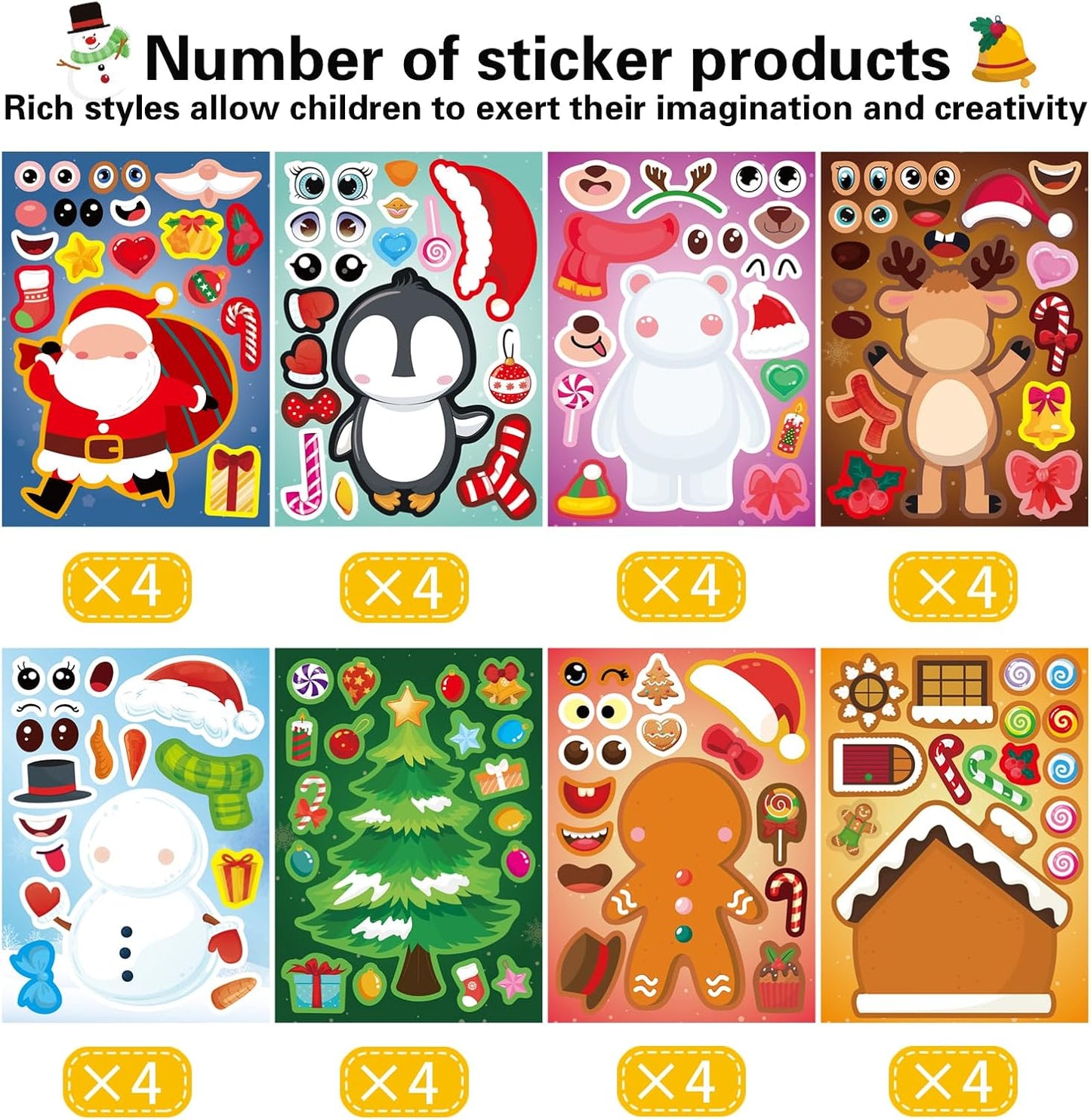 Christmas Face Stickers for Kids and Adults Cute Merry Christmas Party Stickers Bulk for Pumpkins and Water Bottles Santa Claus Deer Snowman Holiday Party Favor Supplies Art Craft Gifts