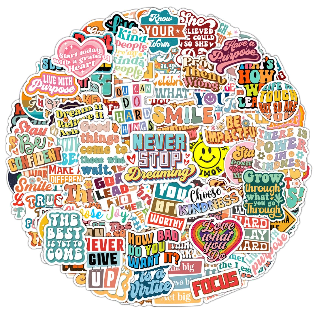 100 Pack Inspiring Christian Stickers for Water Bottles Laptops Phone Cases, Waterproof Vinyl, Summer Camp VBS, Bible Verse Stickers, Religious Christian Gifts for Kids, Teens, Girls and Boys (Faith)