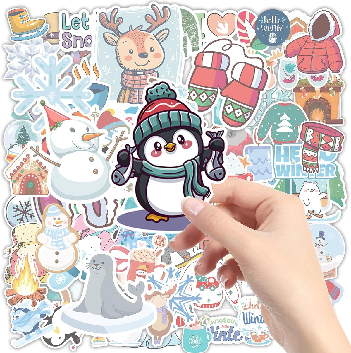 OHOME Winter Stickers | 100 PCS Snowflake Stickers for Kids - Vinyl Winter Games Toys Gifts Activities Party Favors Supplies - Snowman Crafts Bulk for Classroom Home