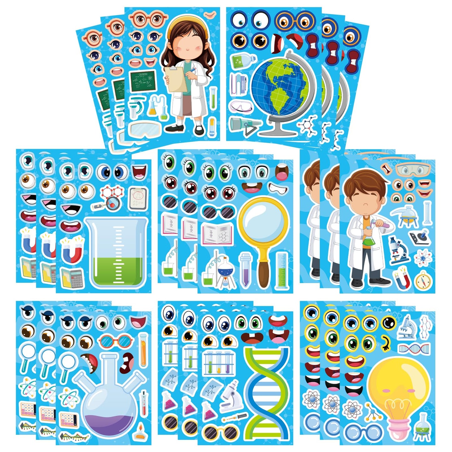 24PCS Summer Stickers for Kids, Make-a-face Stickers, Make Your Own Sticker