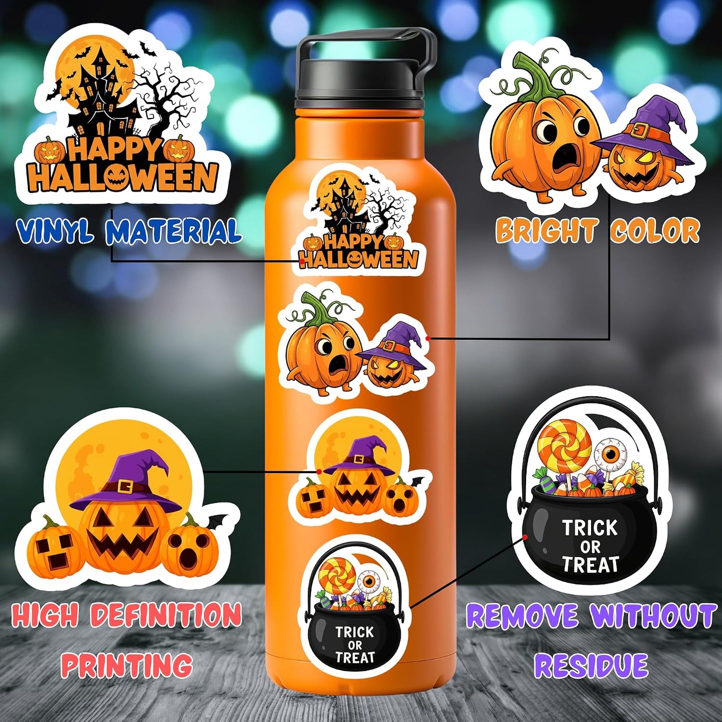 Halloween Stickers, Non-Repeating Halloween Pumpkin Decoration Stickers