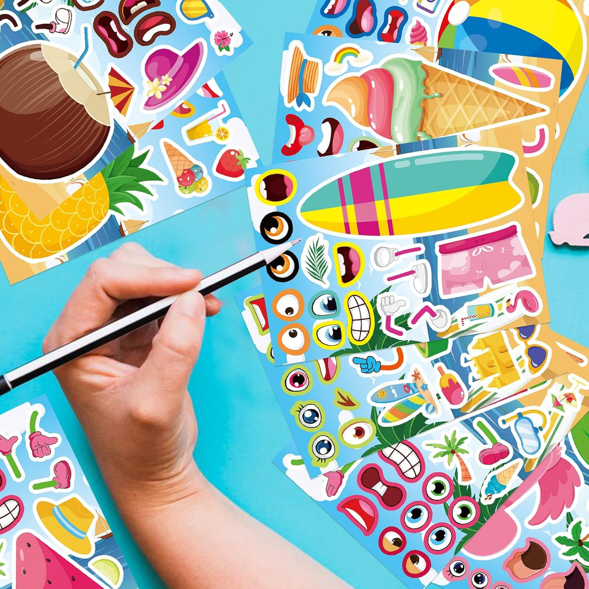 24 Sheets Summer Stickers for Kids, Hawaii Tropical Pool Beach Sticker