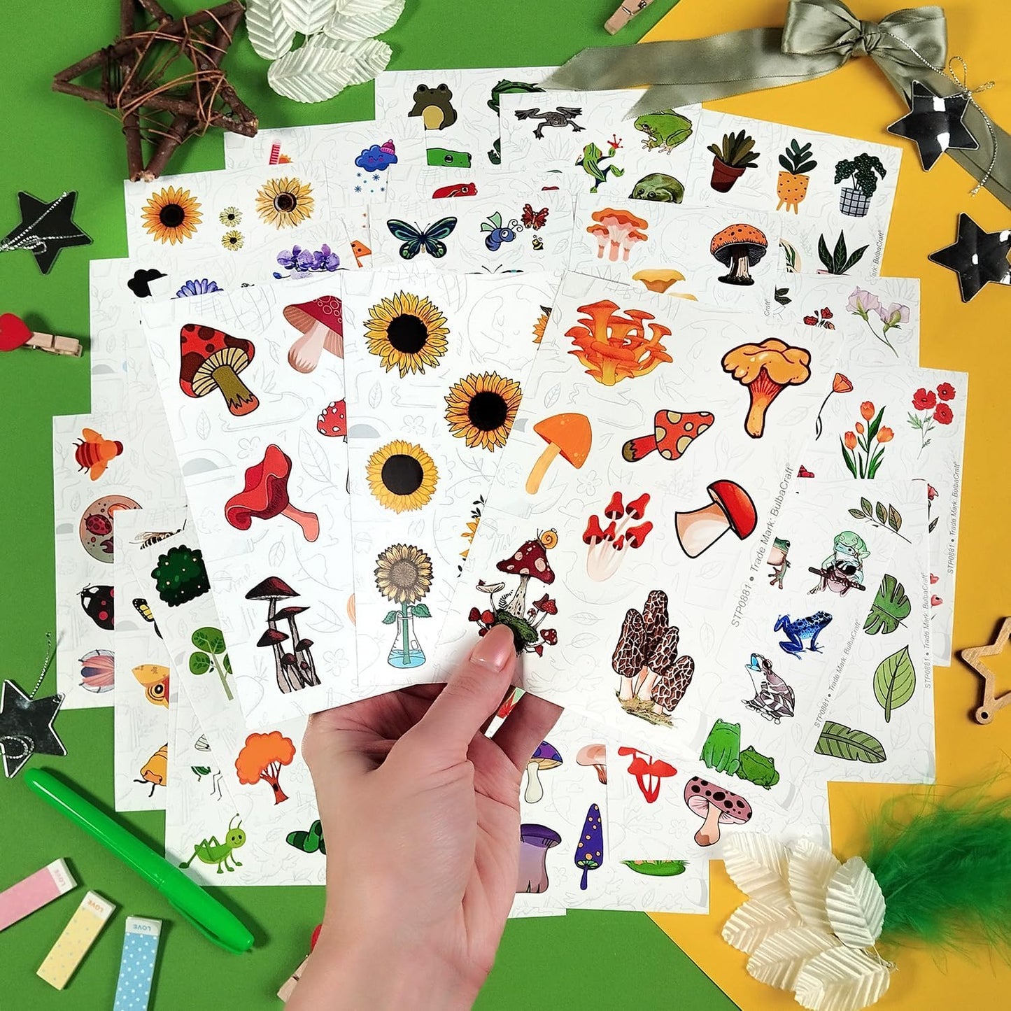Nature Stickers - Flowers, Mushrooms, Leaves, Plants, Insects & Bugs Stickers, Nature Party Decoration & Favors, Gifts for Women & Men