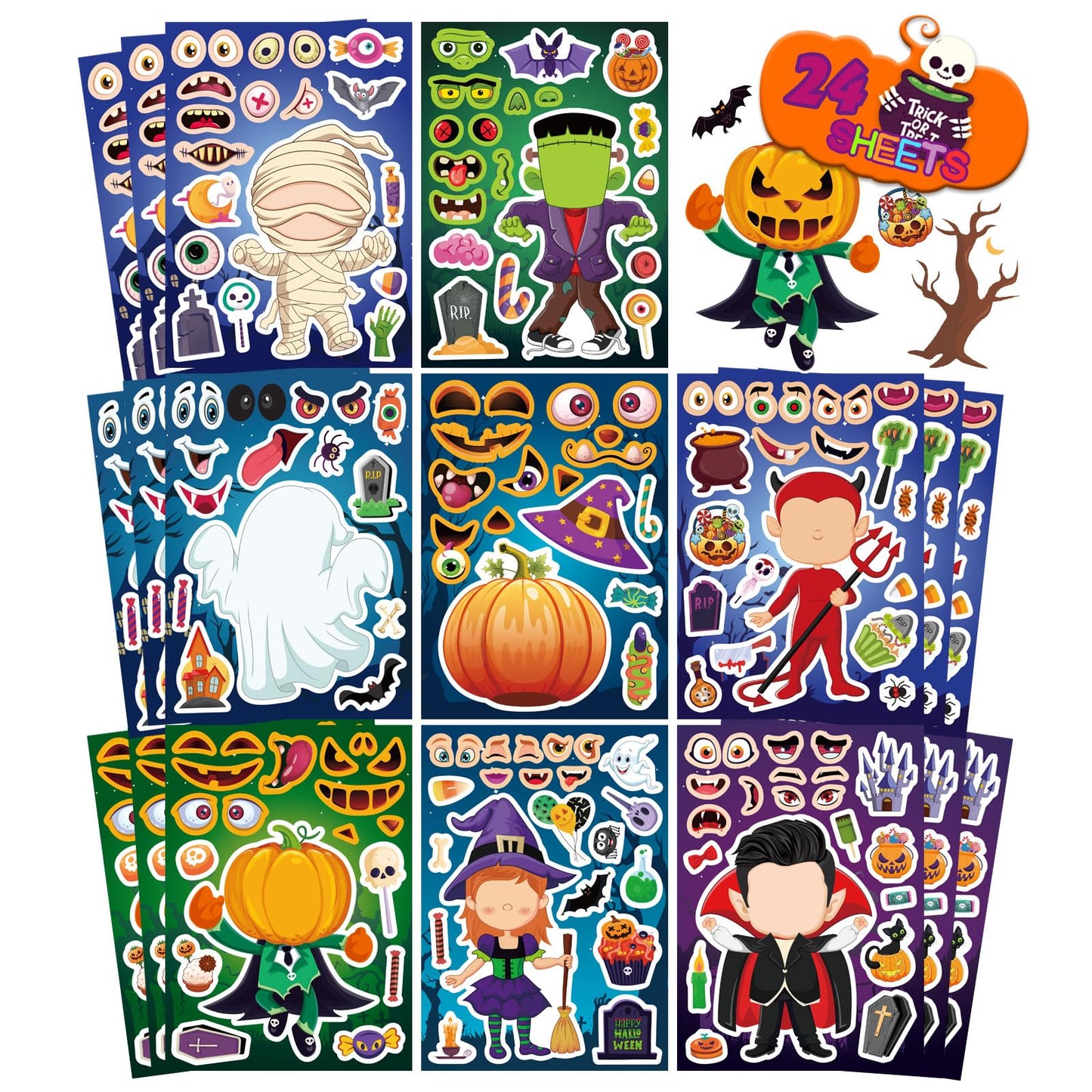 Halloween Stickers for Kids, Make a Pumpkin Face Stickers Halloween Party | 24 Sheets Pumpkin Decorating Sticker, Make Your Own Sticker Fall Autumn Thanksgiving Party Crafts, Goodie Bags Stuffers