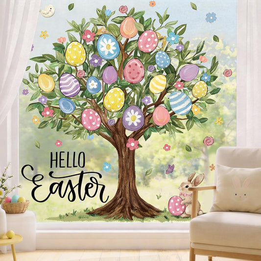 6 Sheets Extra Large Easter Egg Tree Window Clings 31.5 Inch for Kids Home School Office Classroom Party Supplies