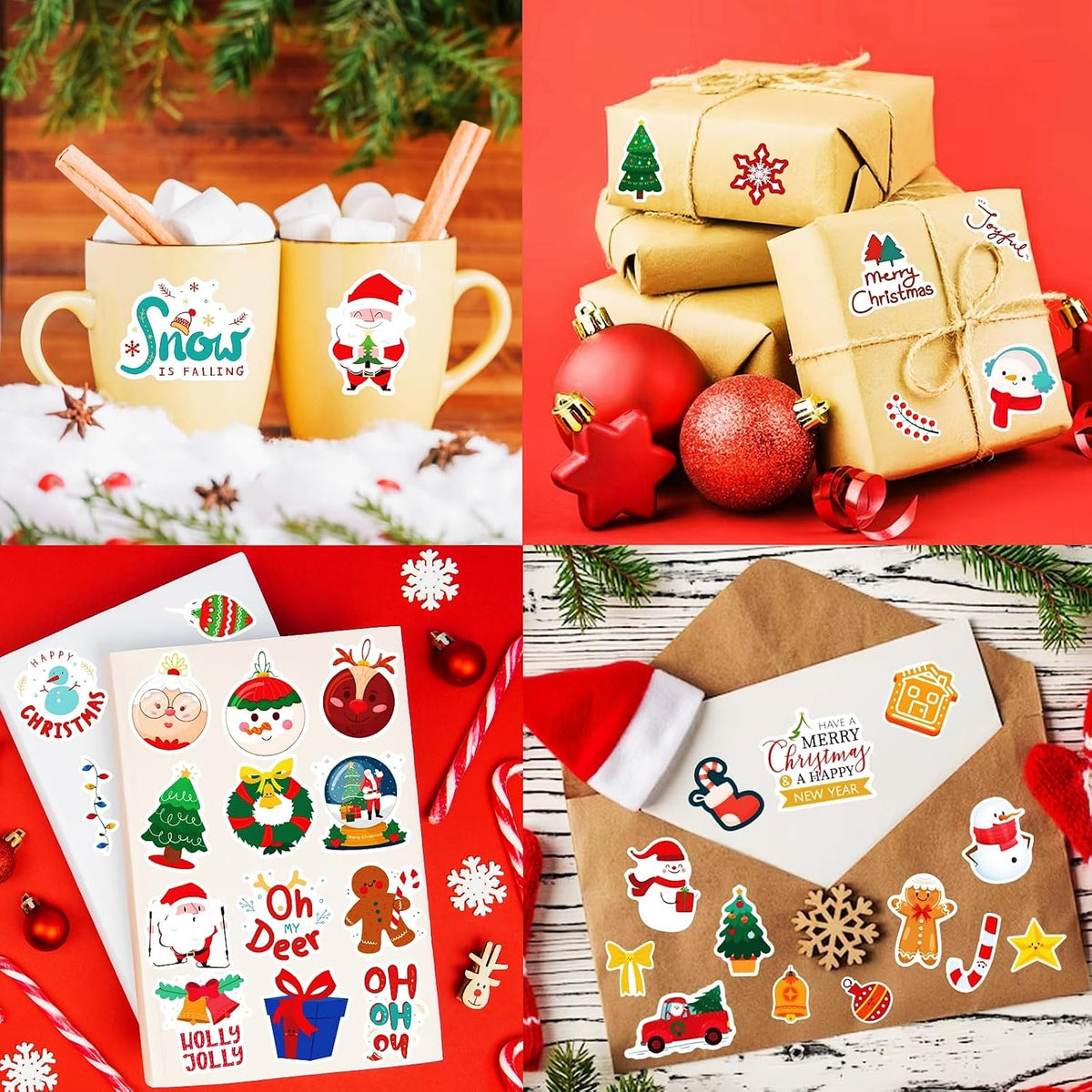 300pcs Christmas Stickers for Water Bottles Crafts Scrapbooking Party Favors, Cute Holiday Merry Christmas Stickers for Kids Teens Aduts