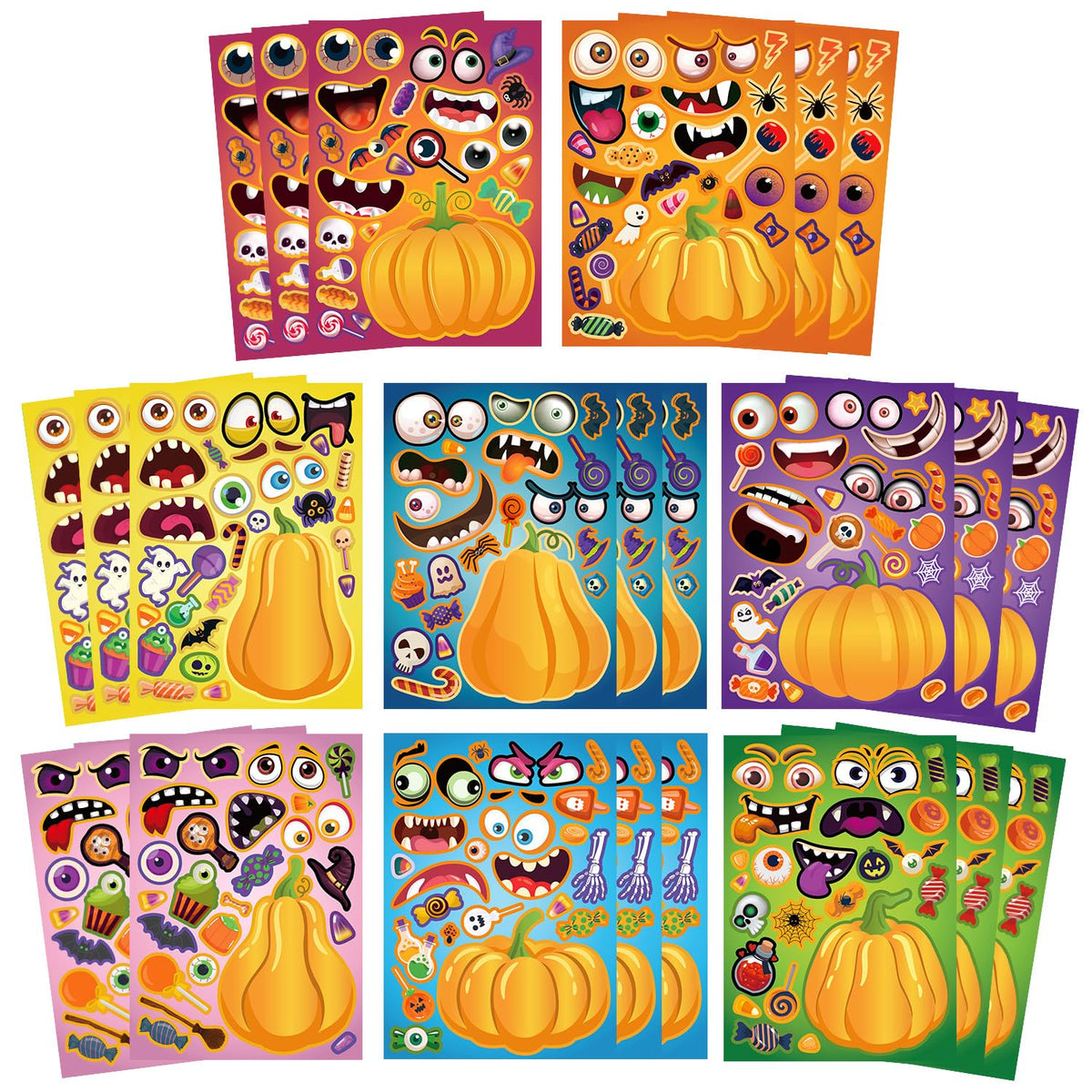 Halloween Stickers for Crafts, Make A Face Sticker, 24 Sheets