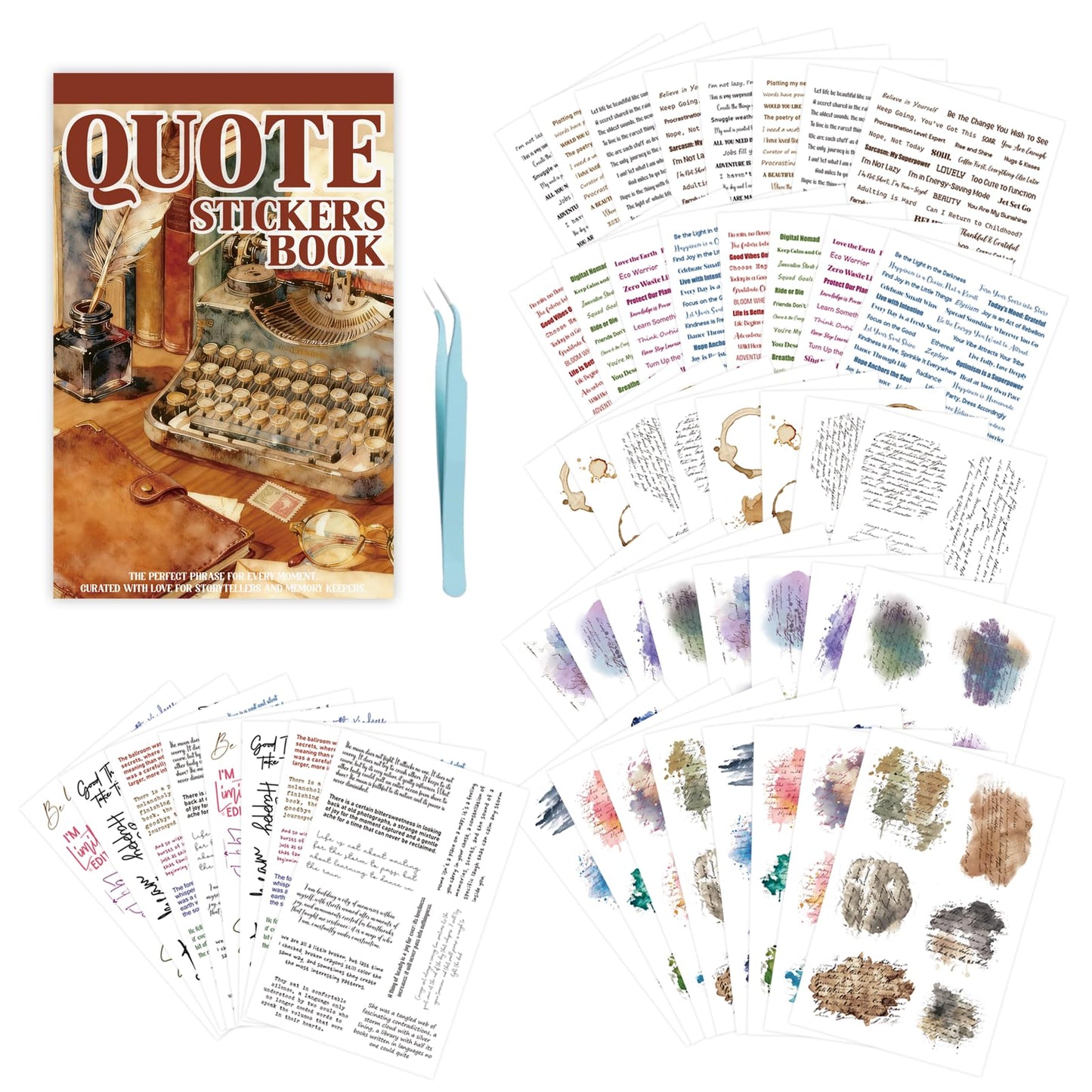 Transparent PET Quote Stickers, 48 Sheets 1100+ Pcs Scrapbook Supplies, Word Stickers for Journaling, Vision Board, Card Making, Junk Journal