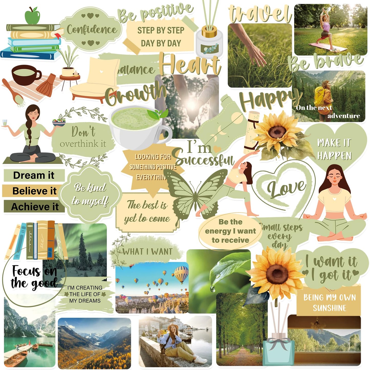 50 Pcs Vision Board Stickers for Women, Positive Affirmation Stickers for Vision Board Supplies Kit, Inspirational Quote Journey Decal Sticker for Adults Teens Planner Accessories (Green)
