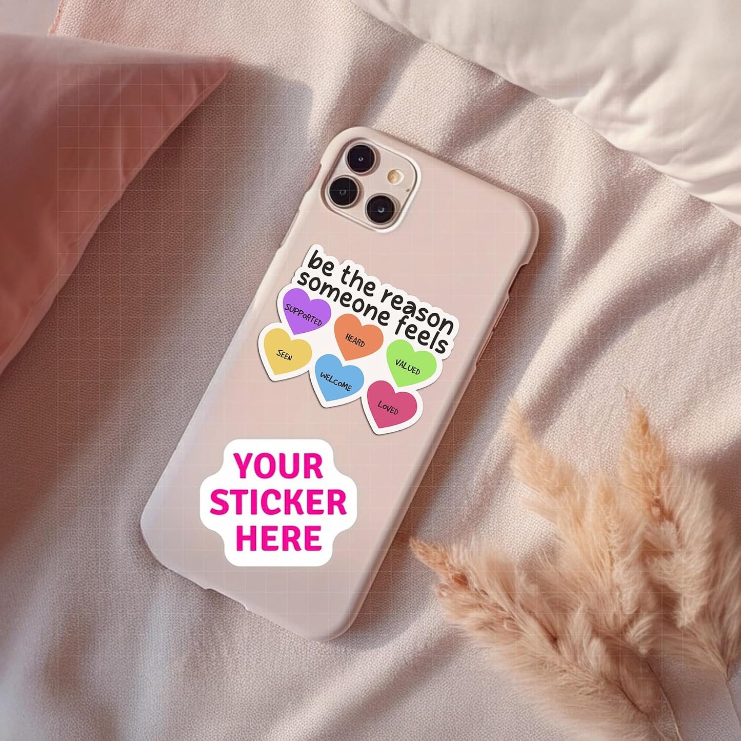3Pcs Be The Reason Someone Feels Supported Heard Valued Seen Welcome Loved Inspirational Quote Sticker Vinyl Waterproof Stickers, Fade-Resistant, Eco-Friendly Ink for Laptop, Water Bottle, Notebook
