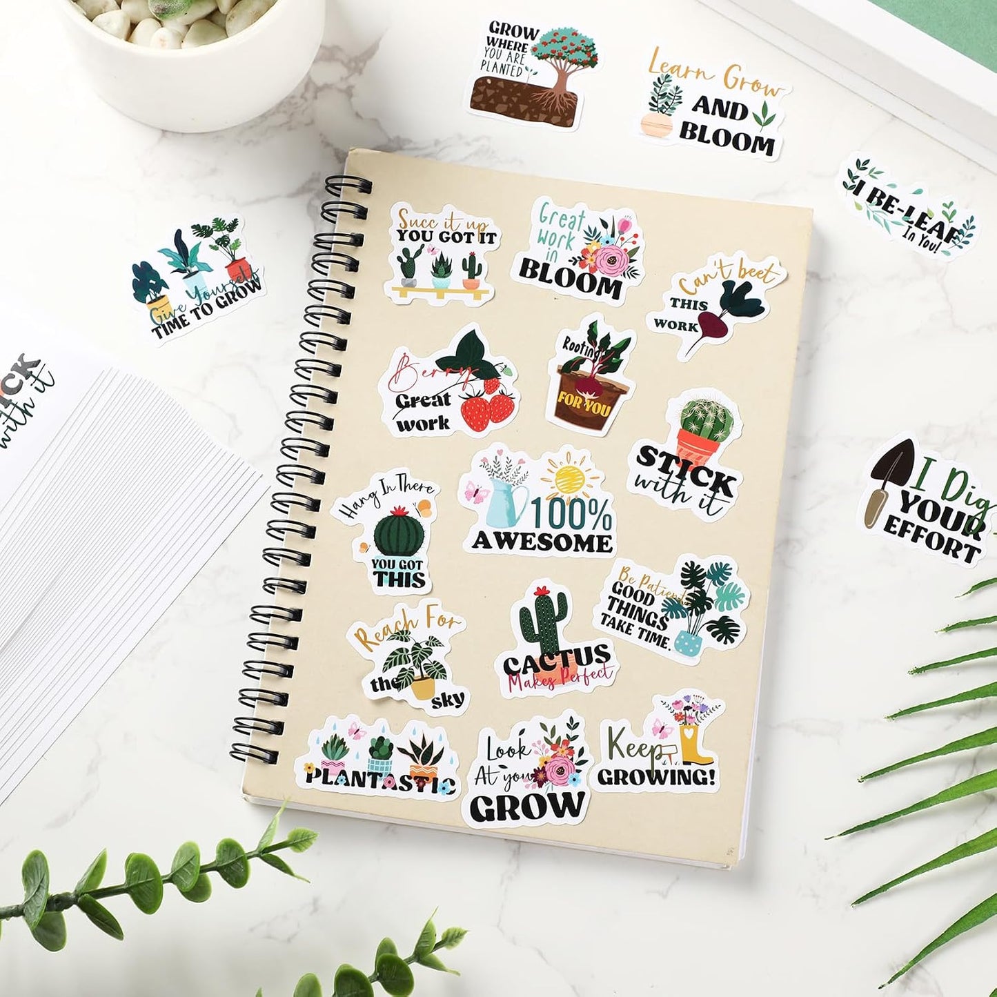 1000 Pcs Inspirational Plant Stickers Bulk Lets Grow Together Reward Stickers Motivational Decals for Prizes Incentive Chart Supplies, 20 Styles