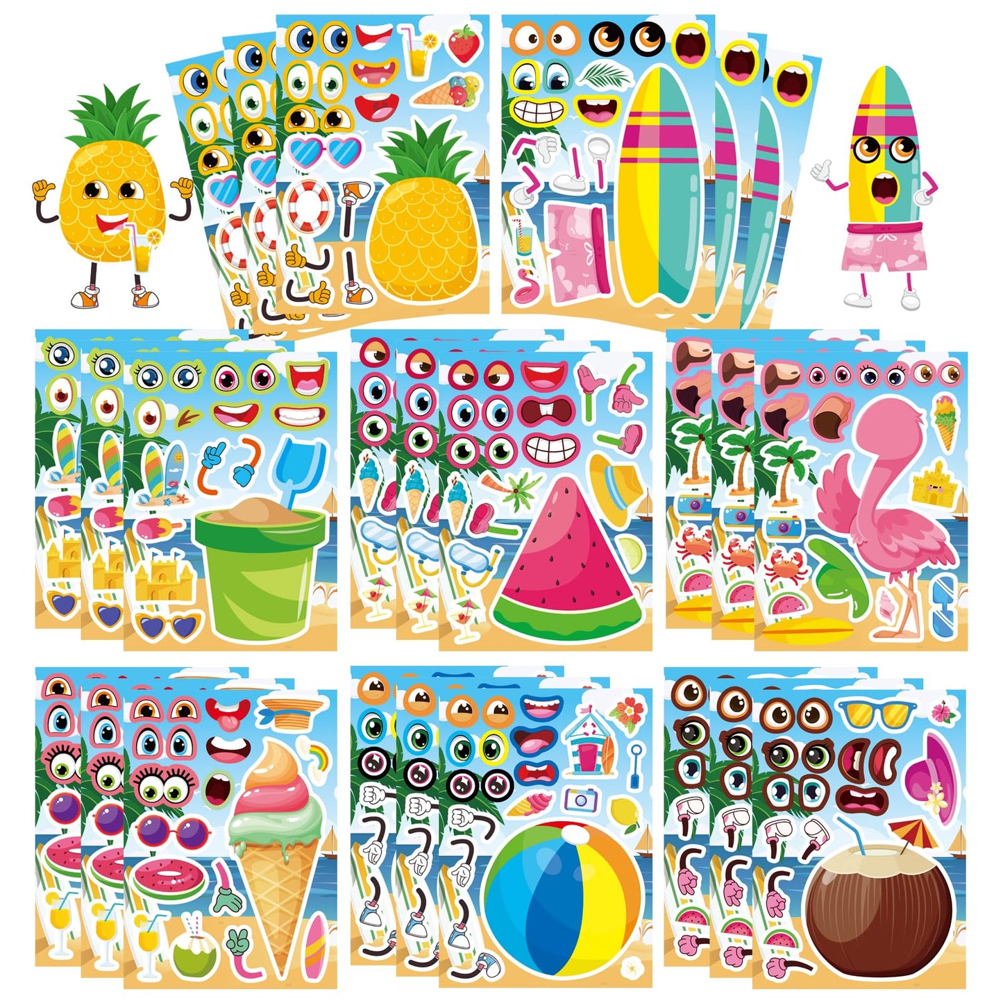 24 Sheets Summer Stickers for Kids, Hawaii Tropical Pool Beach Sticker