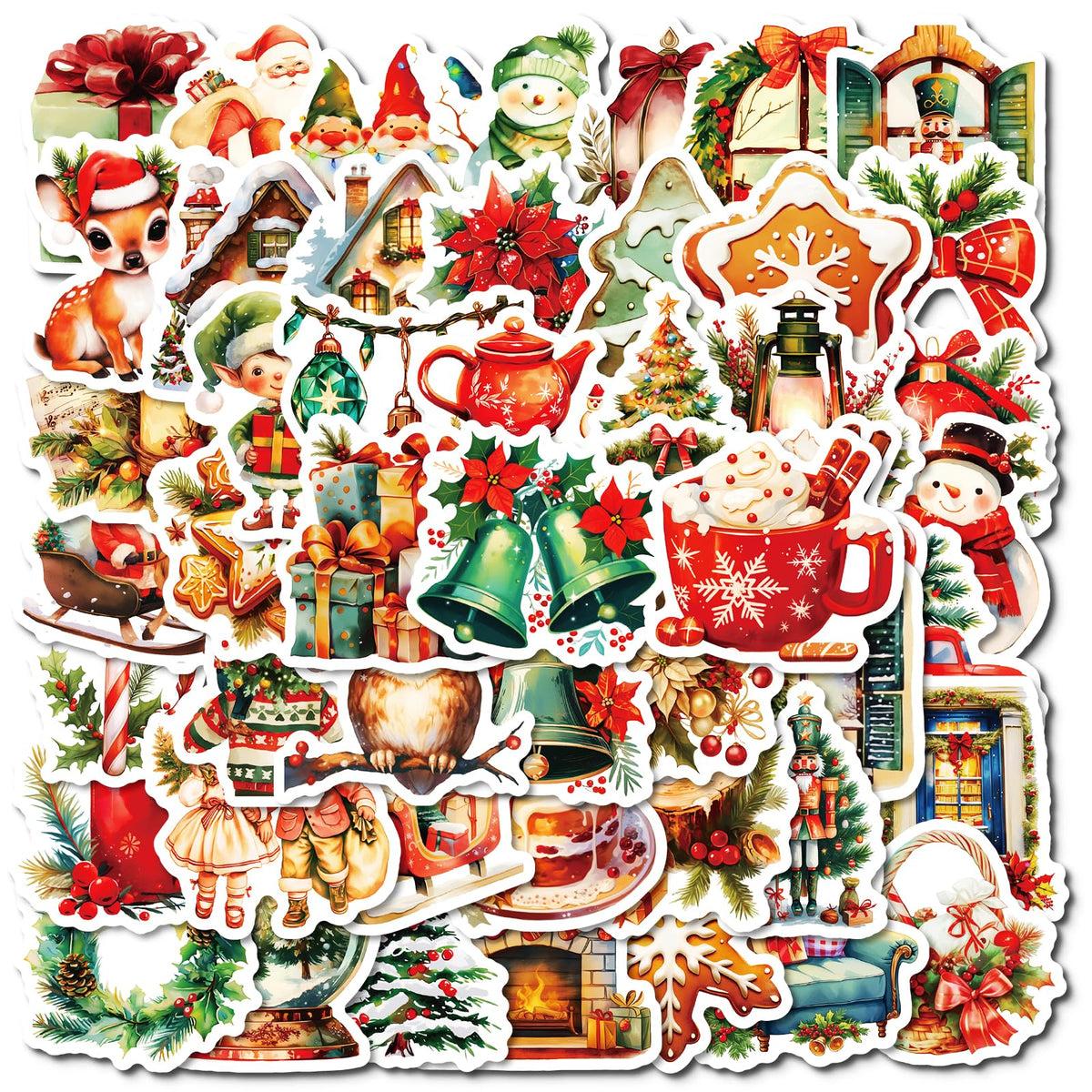 50 Pcs Christmas Theme Stickers,Xmas Holiday Party Stickers(01)