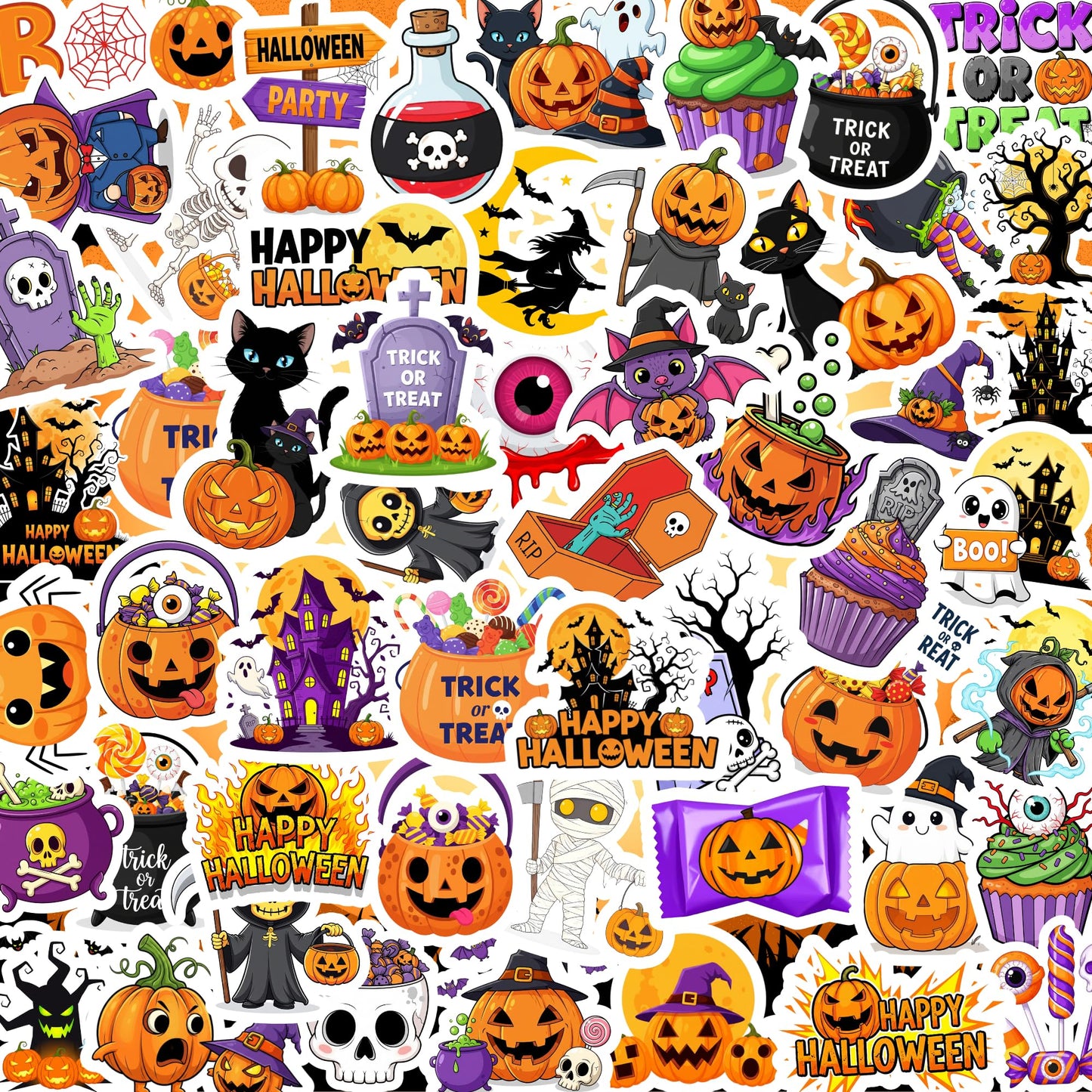 Halloween Stickers, Non-Repeating Halloween Pumpkin Decoration Stickers