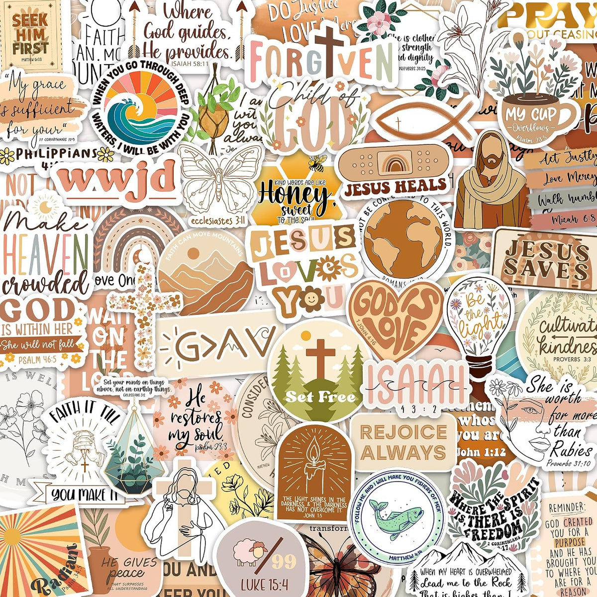 160pcs Boho Christian Stickers by Puraesla - Inspirational Bible Verse Stickers, Waterproof Vinyl Faith & Jesus Decals for Journaling Bibles Water Bottle Scrapbook Laptop Gifts for Kids