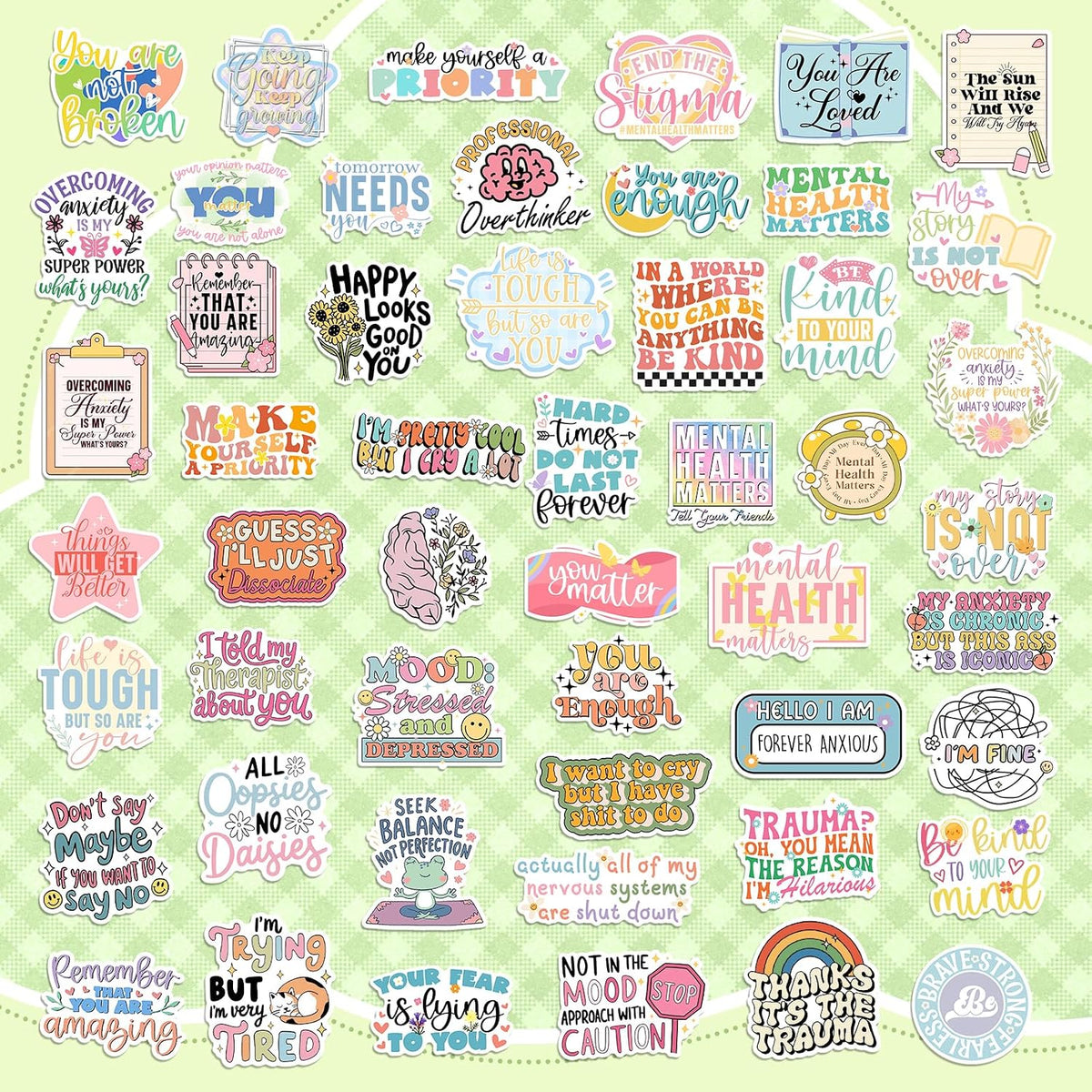 300 PCS Mental Health Stickers, Vinyl Therapy Stickers for Mental Health Journal, Positive Quote Decals for Adult, Therapist Gifts, Journals, Laptops, Water Bottles