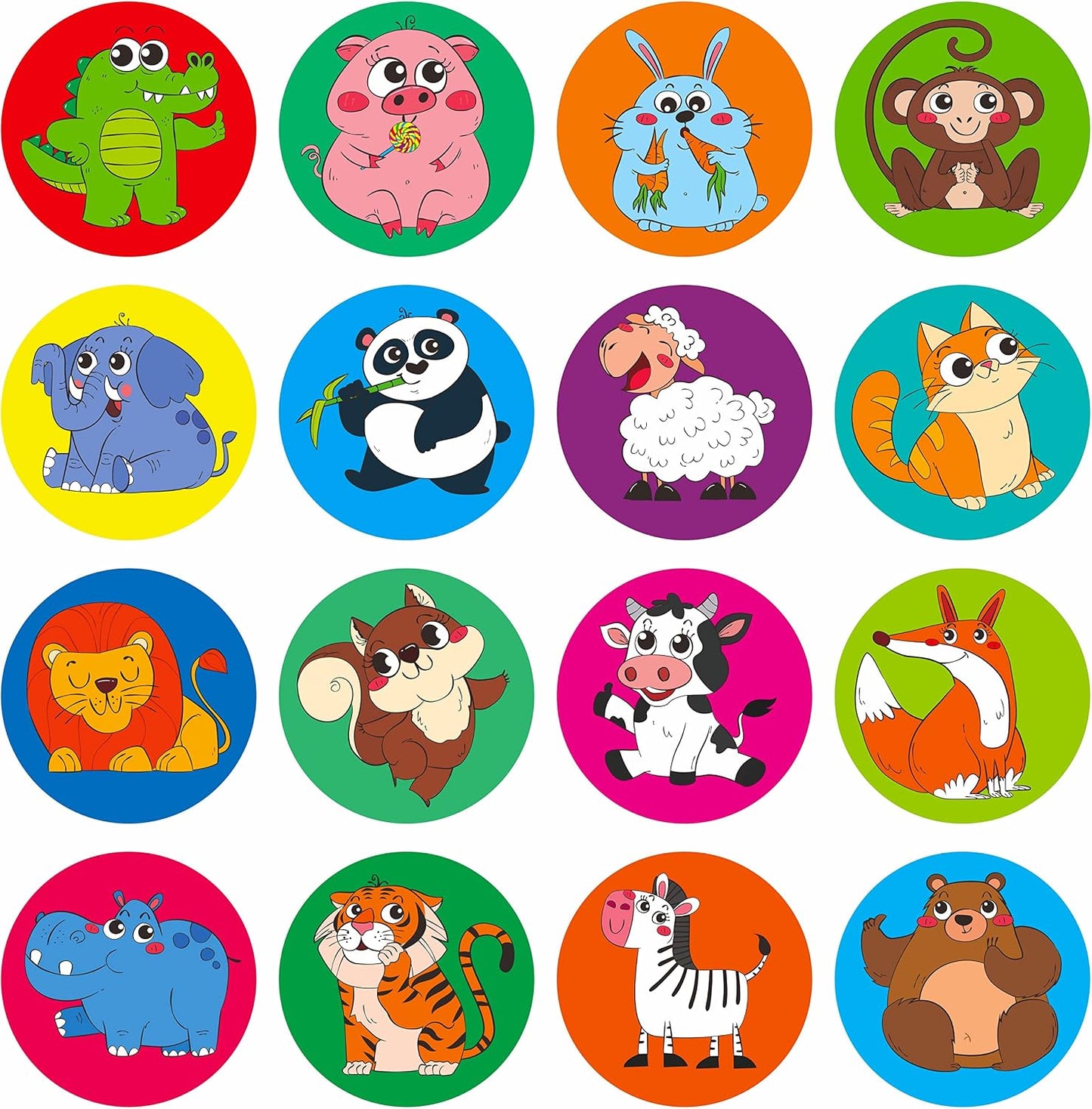 Hebayy 600 PCS Cartoon Animal Stickers Party Decoration Teacher Reward Encouragement Motivational Decals 16 Designs Value Pack (Each Measures 1.5" in Diameter)