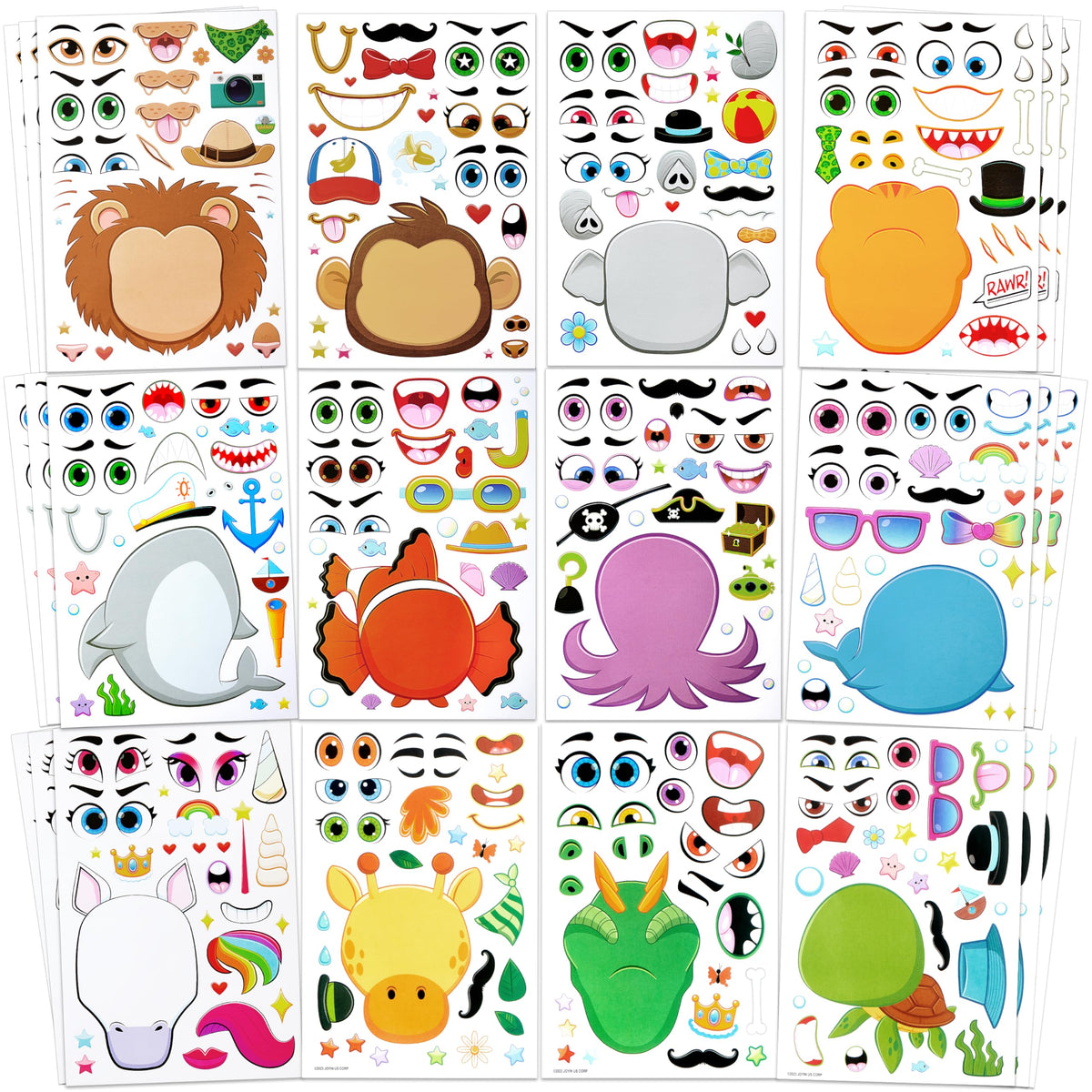 JOYIN 36 Pcs 9"x6" Summer Make a face Stickers for Kids, Make Your Own Hawaii Pool Beach Sticker Sheets, Luau Craft Party Decor, Summer Holiday Party Favors Kids Crafts, Goodie Bags Stuffers