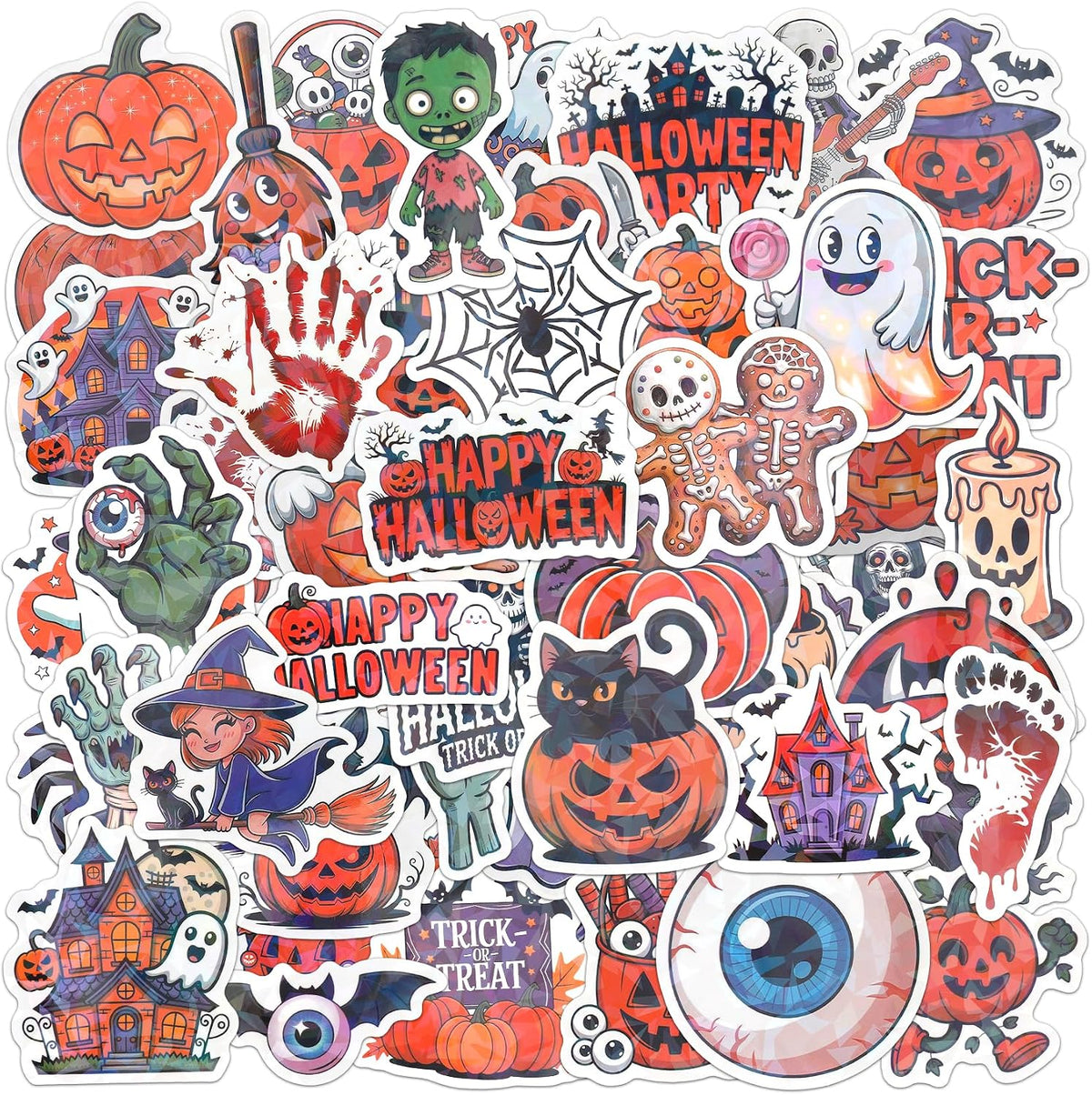 Halloween Stickers, 100Pcs Self Adhesive Halloween Stickers Bulk, Waterproof Vinyl Pumpkin Ghost Sticker Decals for Scrapbooking Envelopes DIY Crafts Holiday Trick or Treat Halloween Party Decorations