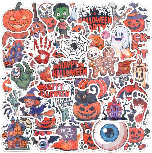 Halloween Stickers, 100Pcs Self Adhesive Halloween Stickers Bulk, Waterproof Vinyl Pumpkin Ghost Sticker Decals for Scrapbooking Envelopes DIY Crafts Holiday Trick or Treat Halloween Party Decorations