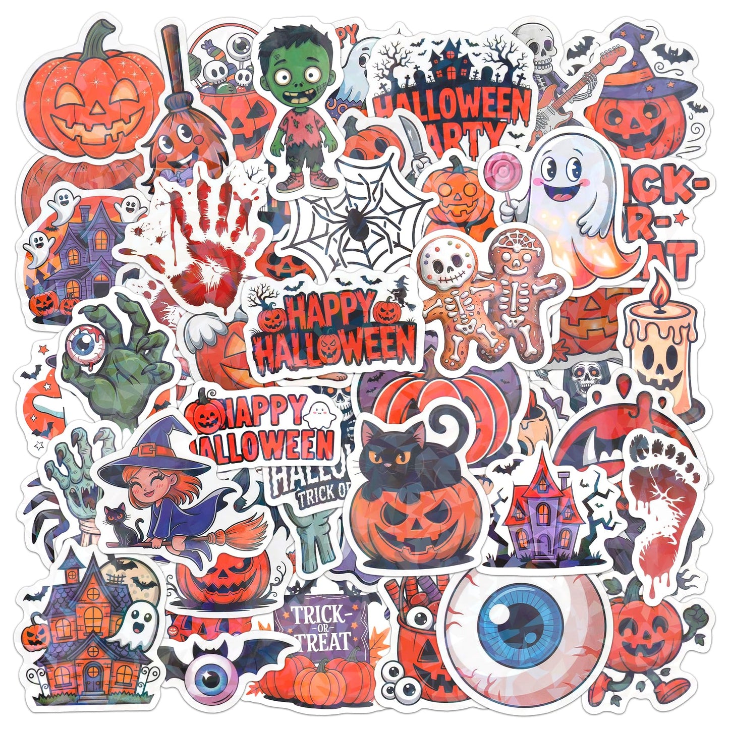 Halloween Stickers, 100Pcs Self Adhesive Halloween Stickers Bulk, Waterproof Vinyl Pumpkin Ghost Sticker Decals for Scrapbooking Envelopes DIY Crafts Holiday Trick or Treat Halloween Party Decorations
